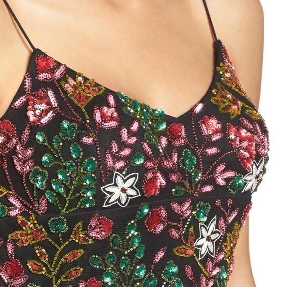 NWT $379 Adrianna Papell Spagetti Strap Floral‎ Beaded Gown in Black [SZ 4 ] - Picture 10 of 10